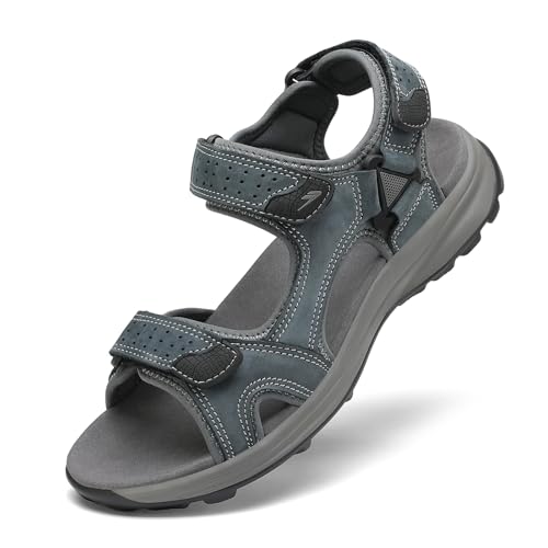 FLARUT Herren Sandalen Sommer Wanderschuhe Trekkingsandalen Outdoor Sport Leder Strand Wandersandale Offene Zehe Wandern Sandalen Lässige Sportsandalen(Grau B,39) von FLARUT