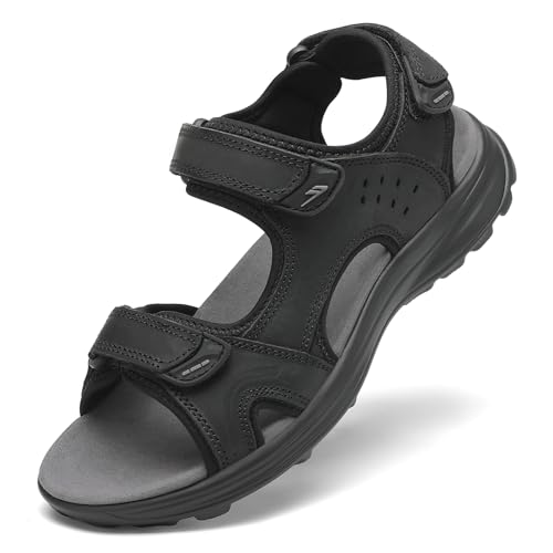 FLARUT Herren Sandalen Sommer Wanderschuhe Trekkingsandalen Outdoor Sport Leder Strand Wandersandale Offene Zehe Wandern Sandalen Lässige Sportsandalen(Schwarz C,43) von FLARUT