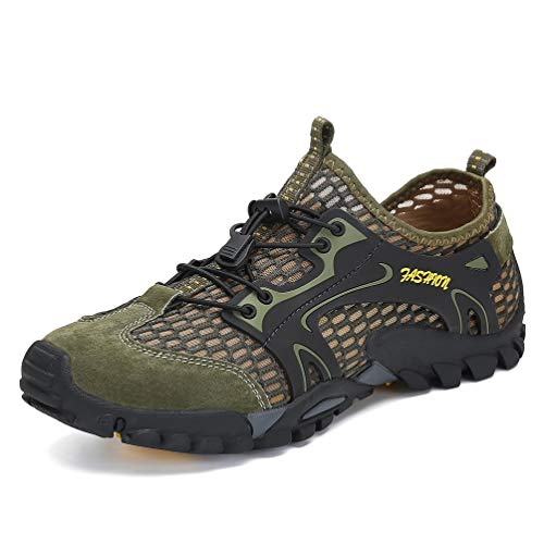 FLARUT Herren Sommer Trekking Sandale Wanderschuhe Super Atmung Draussen Hiking Schuhe Mesh Vamp Wasserschuhe Sport Laufen Klettern(Grün,40) von FLARUT