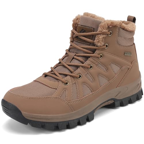 FLARUT Herren Winterstiefel Warm Gefüttert Wanderstiefel Schneestiefel Trekking Stiefel Schuhe Winterschuhe Wanderschuhe Schneeschuhe Outdoor(Braun,45) von FLARUT