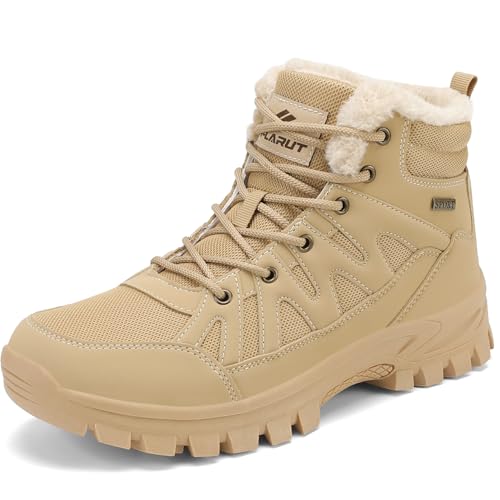 FLARUT Herren Winterstiefel Warm Gefüttert Wanderstiefel Schneestiefel Trekking Stiefel Schuhe Winterschuhe Wanderschuhe Schneeschuhe Outdoor(Khaki,41) von FLARUT