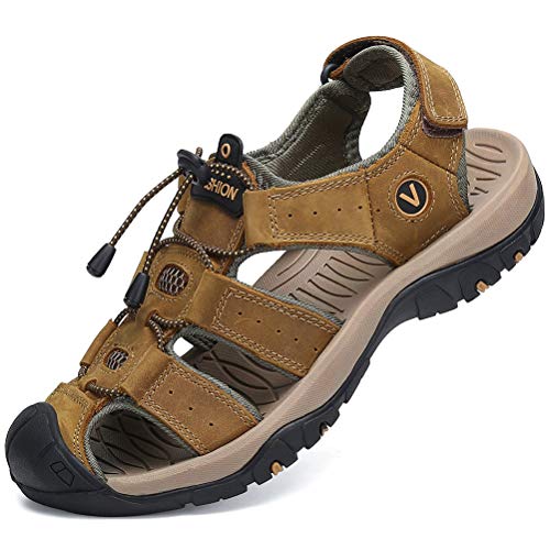 FLARUT Sandalen Herren Outdoorsandalen Sommer Wanderschuhe Trekkingsandalen Leder Strand Wandersandale Laufschuhe Lässige Sneaker Sportsandalen(braun,39) von FLARUT