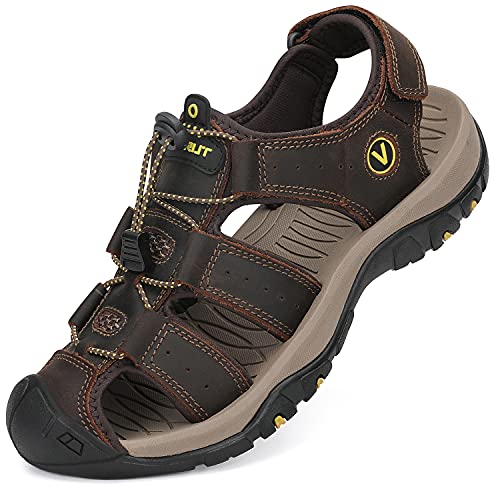 FLARUT Sandalen Herren Outdoorsandalen Sommer Wanderschuhe Trekkingsandalen Leder Strand Wandersandale Laufschuhe Lässige Sneaker Sportsandalen(braun,39) von FLARUT