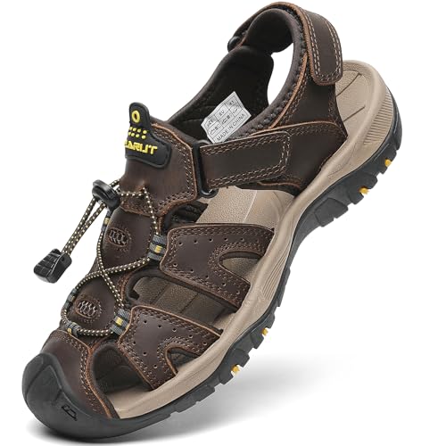 FLARUT Sandalen Herren Outdoorsandalen Sommer Wanderschuhe Trekkingsandalen Leder Strand Wandersandale Laufschuhe Lässige Sneaker Sportsandalen(braun,42) von FLARUT