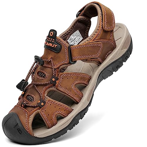 FLARUT Sandalen Herren Outdoorsandalen Sommer Wanderschuhe Trekkingsandalen Leder Strand Wandersandale Laufschuhe Lässige Sneaker Sportsandalen(braun,45) von FLARUT