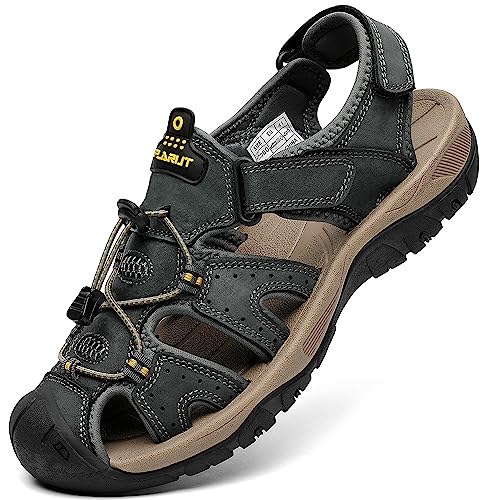 FLARUT Sandalen Herren Outdoorsandalen Sommer Wanderschuhe Trekkingsandalen Leder Strand Wandersandale Laufschuhe Lässige Sneaker Sportsandalen(grau,44) von FLARUT