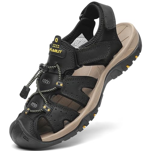 FLARUT Sandalen Herren Outdoorsandalen Sommer Wanderschuhe Trekkingsandalen Leder Strand Wandersandale Laufschuhe Lässige Sneaker Sportsandalen(schwarz,43) von FLARUT