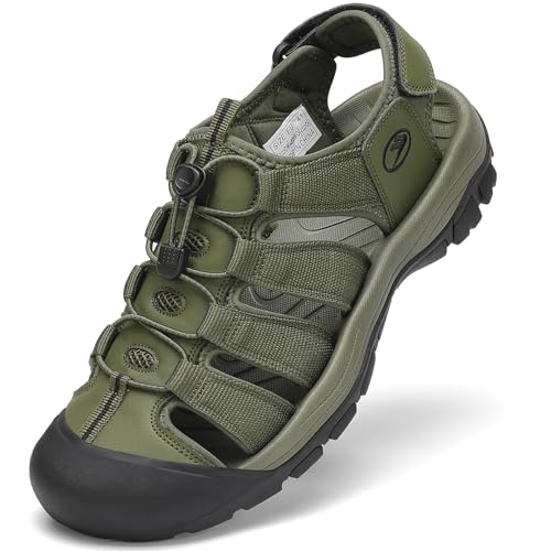 FLARUT Sandalen Herren Sommer Outdoorsandalen Trekkingsandalen Sportsandalen Geschlossene Zehe Wanderschuhe Strand Wandersandale Laufschuhe Lässige(Grün,47) von FLARUT