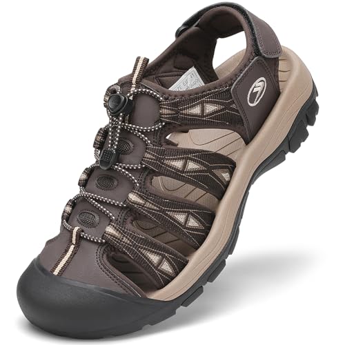 FLARUT Sandalen Herren Sommer Outdoorsandalen Trekkingsandalen Sportsandalen Geschlossene Zehe Wanderschuhe Strand Wandersandale Laufschuhe Lässige(Kaffee Beige,47) von FLARUT