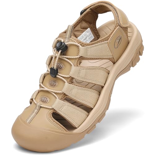 FLARUT Sandalen Herren Sommer Outdoorsandalen Trekkingsandalen Sportsandalen Geschlossene Zehe Wanderschuhe Strand Wandersandale Laufschuhe Lässige(Khaki,43) von FLARUT