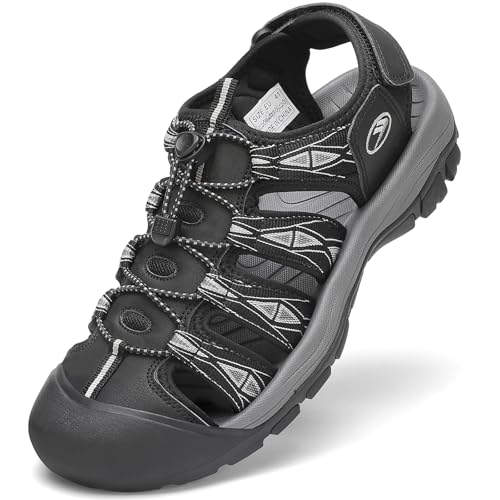 FLARUT Sandalen Herren Sommer Outdoorsandalen Trekkingsandalen Sportsandalen Geschlossene Zehe Wanderschuhe Strand Wandersandale Laufschuhe Lässige(Schwarz Weiß,43) von FLARUT