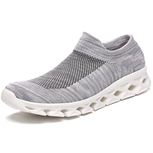 FLARUT Slip-On Sneakers Herren Damen Sportschuhe Laufschuhe Fitness Jogging Leichtgewichts Walkingschuhe Turnschuhe Atmungsaktiv Freizeitschuhe Straßenlaufschuhe(Hellgrau,37) von FLARUT