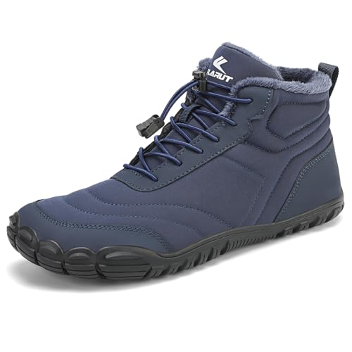 FLARUT Winter Barfußschuhe Herren Damen Warm Gefüttert Winterschuhe Breite Zehen Wasserabweisend Traillaufschuhe Winterstiefel(Blau,42) von FLARUT