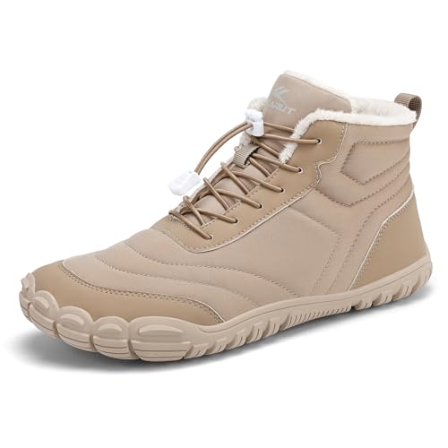 FLARUT Winter Barfußschuhe Herren Damen Warm Gefüttert Winterschuhe Breite Zehen Wasserabweisend Traillaufschuhe Winterstiefel(Khaki,36) von FLARUT