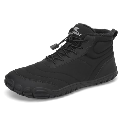FLARUT Winter Barfußschuhe Herren Damen Warm Gefüttert Winterschuhe Breite Zehen Wasserabweisend Traillaufschuhe Winterstiefel(Schwarz,39) von FLARUT