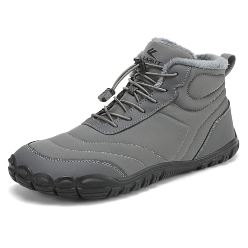 FLARUT Winter Barfußschuhe Herren Damen Warm Gefüttert Winterschuhe Breite Zehen Wasserabweisend Traillaufschuhe Winterstiefel(Tiefes Grau,41) von FLARUT