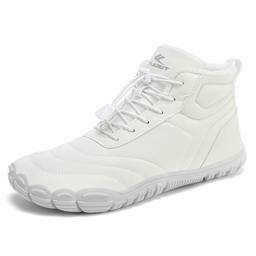 FLARUT Winter Barfußschuhe Herren Damen Warm Gefüttert Winterschuhe Breite Zehen Wasserabweisend Traillaufschuhe Winterstiefel(Weiß,36) von FLARUT