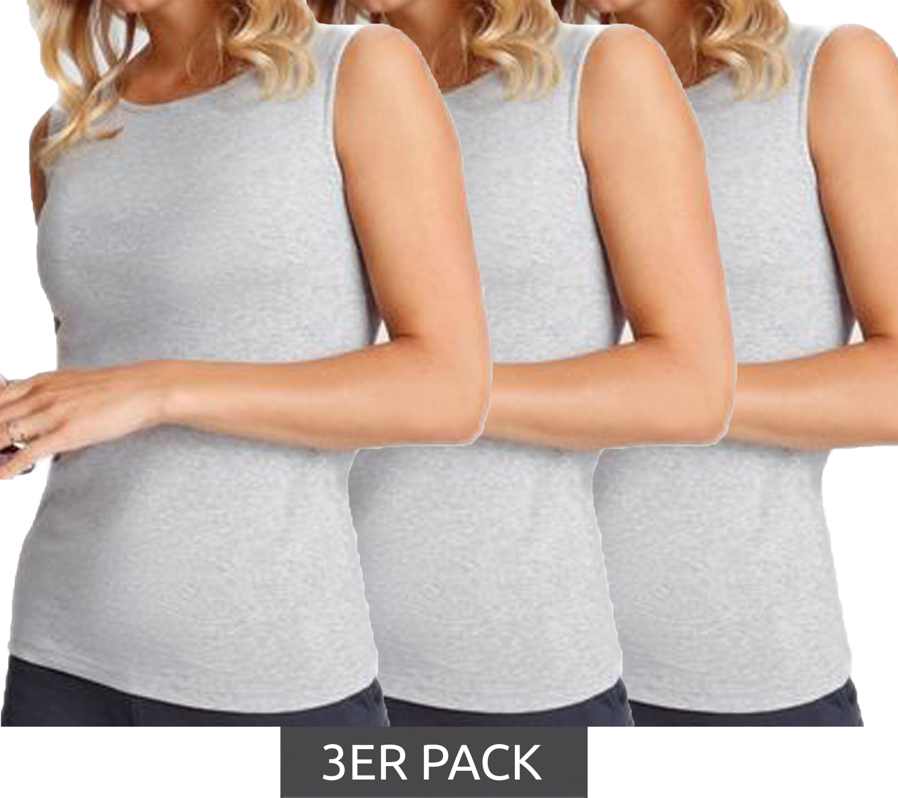 3er Pack FLASHLIGHTS Damen Sommer-Top Baumwoll-Shirt ärmellos Sommer-Shirt 51768222 Grau von FLASHLIGHTS