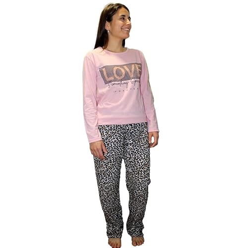 FLASHPIJAMAS Damen Schlafanzug 100% Baumwolle 2-teilig Lange Ärmel und Hose. Bedruckt auf Rundhalsausschnitt, weich und atmungsaktiv. Modell Cautín von FLASHPIJAMAS