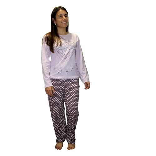 FLASHPIJAMAS Damen Schlafanzug 100% Baumwolle 2-teilig Lange Ärmel und Hose. Bedruckt auf Rundhalsausschnitt, weich und atmungsaktiv. Modell Valdivia von FLASHPIJAMAS