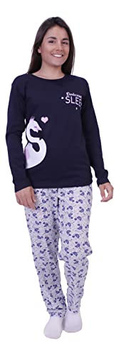 FLASHPIJAMAS Frauen Pyjama Schlafanzug 100% Baumwolle 2 Stück Lange Ärmel und Hosen. Bedruckt auf Rundhalsausschnitt, weich und atmungsaktiv. L89 von FLASHPIJAMAS