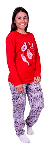 FLASHPIJAMAS Frauen Pyjama Schlafanzug 100% Baumwolle 2 Stück Lange Ärmel und Hosen. Bedruckt auf Rundhalsausschnitt, weich und atmungsaktiv. L95 von FLASHPIJAMAS