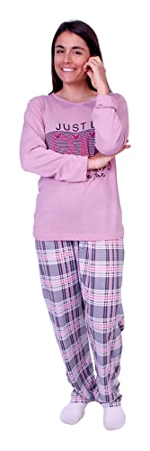 FLASHPIJAMAS Frauen Pyjama Schlafanzug 100% Baumwolle 2 Stück Lange Ärmel und Hosen. Bedruckt auf Rundhalsausschnitt, weich und atmungsaktiv. L96 von FLASHPIJAMAS