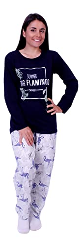 FLASHPIJAMAS Frauen Pyjama Schlafanzug 100% Baumwolle 2 Stück Lange Ärmel und Hosen. Bedruckt auf Rundhalsausschnitt, weich und atmungsaktiv. L97 von FLASHPIJAMAS