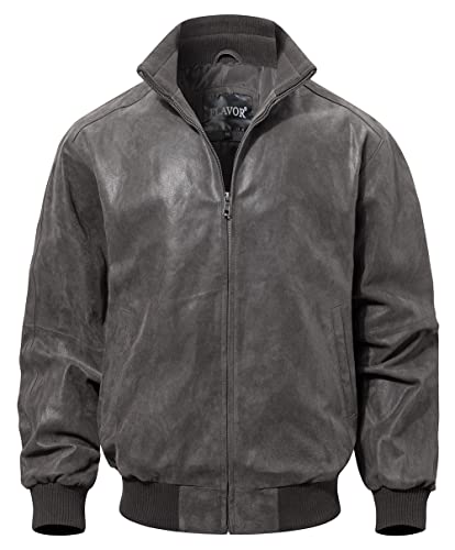 FLAVOR Herren Bomberjacke aus echtem Leder, grau, X-Large von FLAVOR