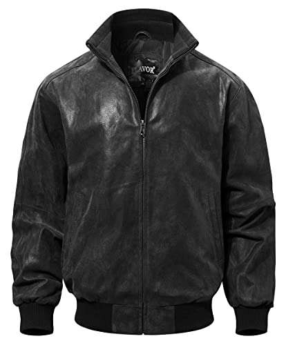 FLAVOR Herren Bomberjacke aus echtem Leder, schwarz, X-Large von FLAVOR