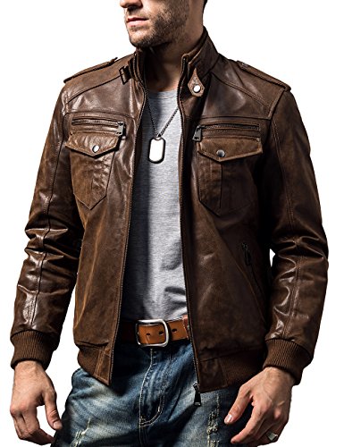 FLAVOR Herren Braun Lederjacke Echt Lederjacke Vintage Biker (Braun, M) von FLAVOR