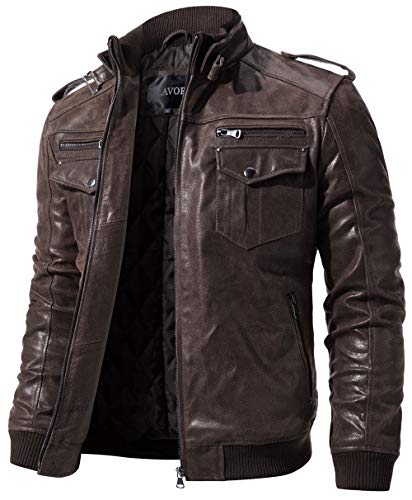 FLAVOR Herren Braun Lederjacke Echt Lederjacke Vintage Biker von FLAVOR