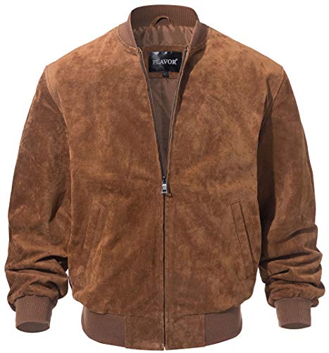 FLAVOR Herren Leder-Baseballjacke Vintage Wildleder Schweinsleder - Braun - X-Large von FLAVOR