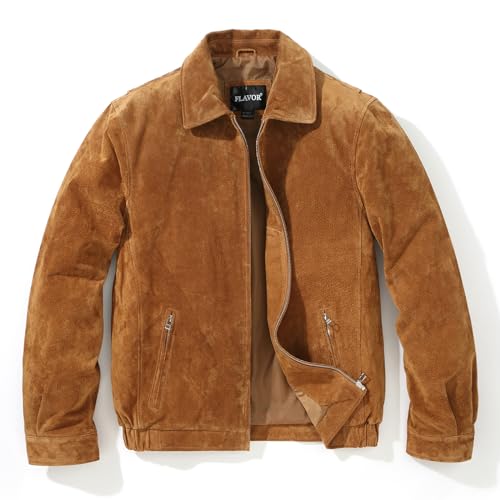 FLAVOR Herren Wildleder Bomberjacke Freizeitmantel für Männer, Braun, XX-Large von FLAVOR