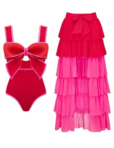 FLAXMAKER Frauen Bogen dekoriert EIN Stück Badeanzug und Rock von FLAXMAKER