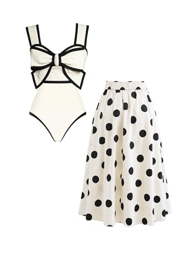 FLAXMAKER Frauen Bogen dekoriert ein Stück Badeanzug und Rock von FLAXMAKER