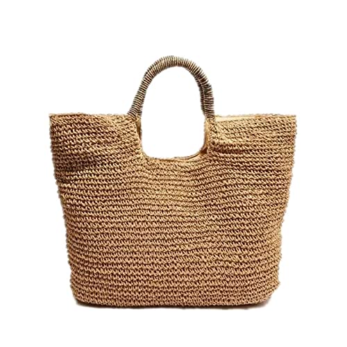 Strohtasche Rattantaschen für Frauen, handgefertigt, gewebtes Stroh, Strandtasche, große Korbweide, Damen, Damen, Kupplung/Geldbörsen, Tragetasche, Geldbörsen, große Tasche (Khaki) von FLBT