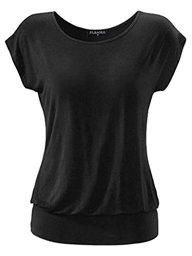 Fleasee Damen T-Shirt Kurz Ärmel Bluse Stretch Lässig Tunika Allover Druck Oberteile Top XL Schwarz von FLEASEE