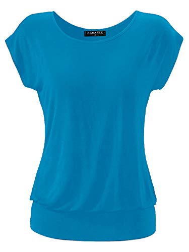 Fleasee Damen T-Shirt Kurz Ärmel Bluse Stretch Lässig Tunika Allover Druck Oberteile Top XXL Türkis von FLEASEE