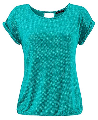 Fleasee Damen T-Shirt Rundhals Kurzarmshirt mit Allover Druck Sommer Bluse Casual Top, Grün, L von FLEASEE