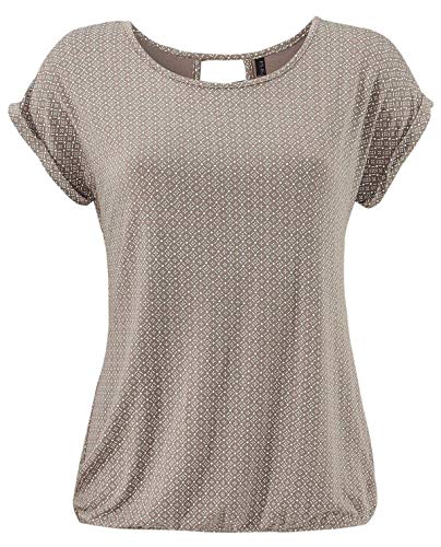 Fleasee Damen T-Shirt Rundhals Kurzarmshirt mit Allover Druck Sommer Bluse Casual Top, Hellbraun, L von FLEASEE