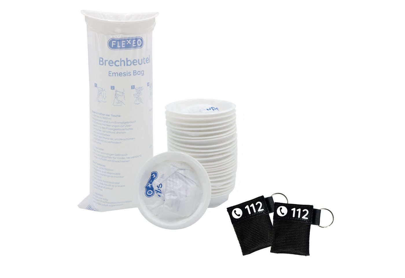 FLEXEO Arzttasche Reiseset Brechbeutel und Beatmungsmasken (1-tlg), Spucktüten für Übelkeit + Beatmungsschutz von FLEXEO