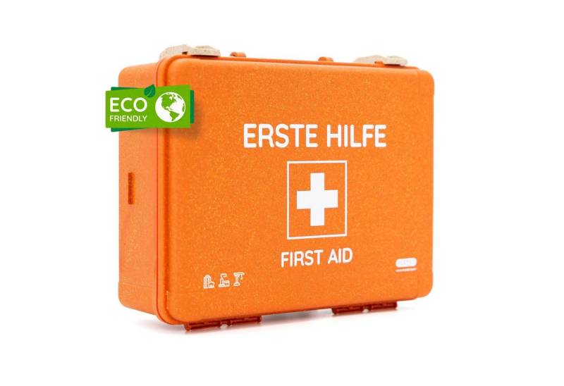 FLEXEO Erste-Hilfe-Koffer Eco DIN 13157, (1 St), Verbandkasten aus Holzstaub, inkl. Wandhalterung von FLEXEO