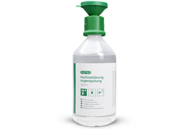 FLEXEO Erste-Hilfe-Set Augenspülflasche NaCl 250ml, (1 St), Augendusche mit Kochsalzlösung 0,9 von FLEXEO