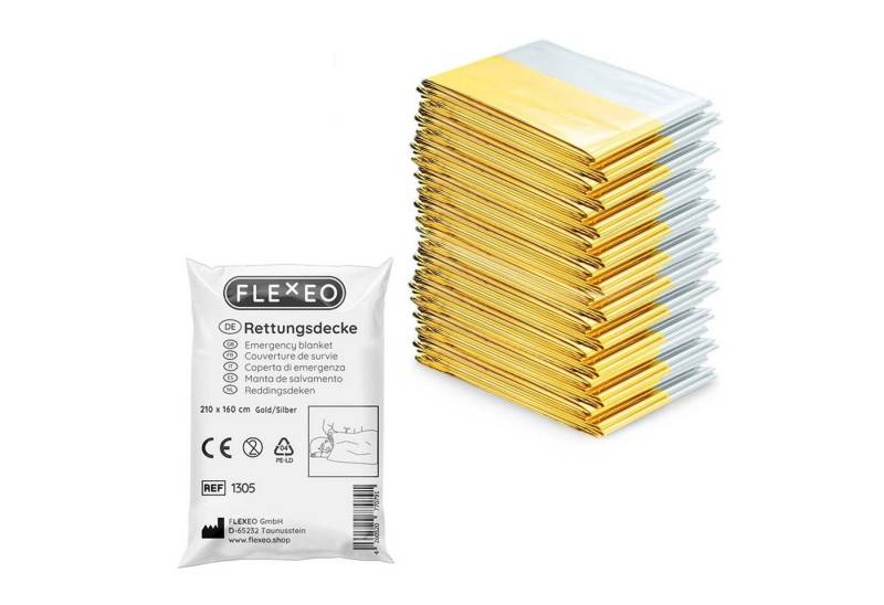 FLEXEO Erste-Hilfe-Set Rettungsdecken, (10), Rettungfolie gold/silber Erste-Hilfe-Decke von FLEXEO