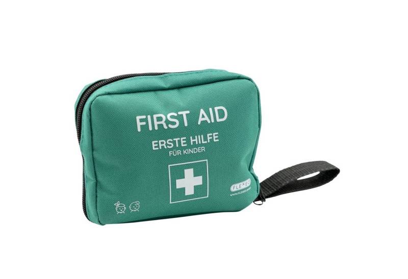 FLEXEO Erste-Hilfe-Set für Kinder, (1 St), mit süßen Pflastermotiven, Stickern & Fingerpuppe von FLEXEO