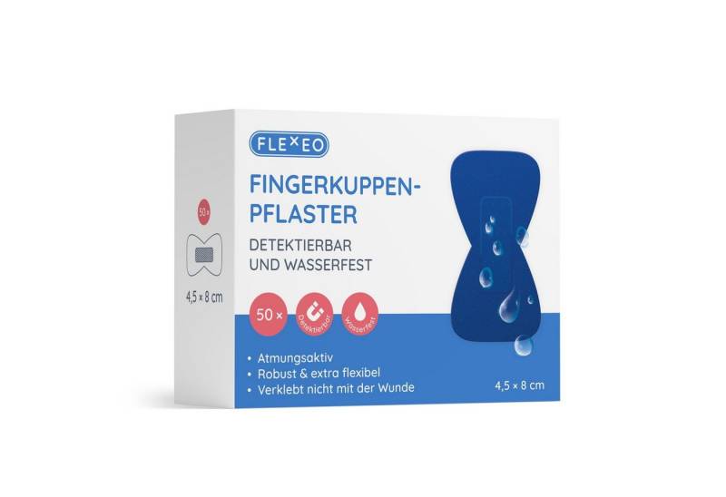 FLEXEO Wundpflaster Fingerkuppenpflaster (50 St), detektierbar wasserfest blau, 4,5x8cm von FLEXEO