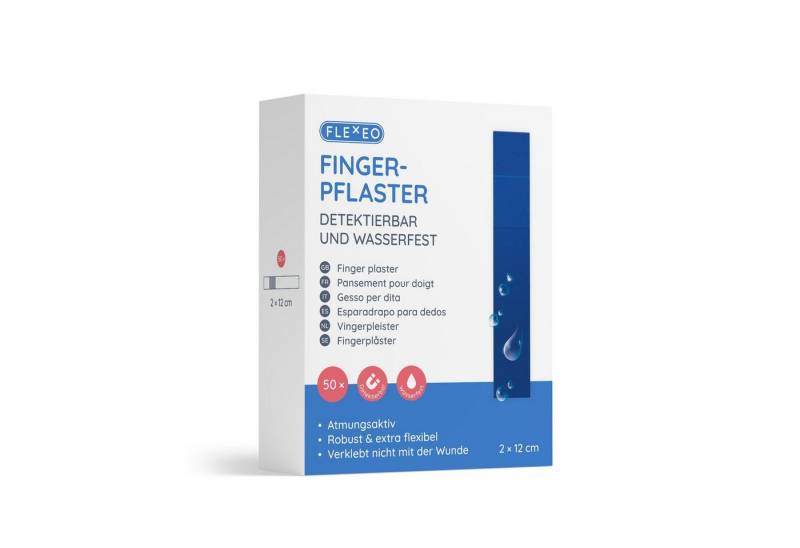 FLEXEO Wundpflaster Fingerpflaster (50 St), detektierbar wasserfest blau, 2cmx12cm von FLEXEO