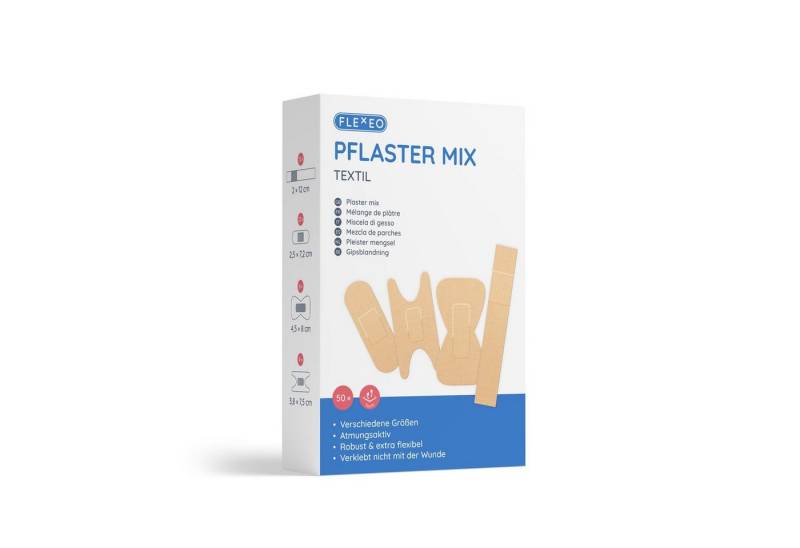 FLEXEO Wundpflaster Pflaster Mix (50 St), Pflasterstrips textil beige, 50 Stk von FLEXEO