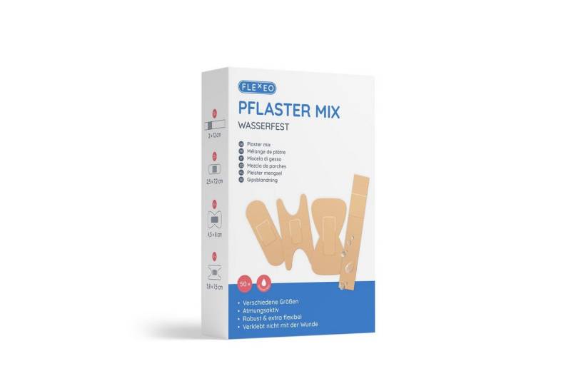 FLEXEO Wundpflaster Pflaster Mix (50 St), Pflastersortiment wasserfest beige, 50 Stk von FLEXEO